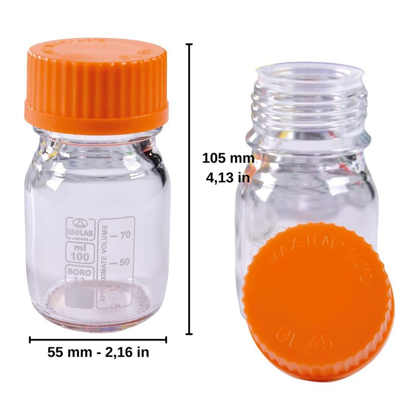 ISOLAB Otoklav Şişesi ''ISO” ''Şeffaf” ''Cam” ''Borosilikat 3.3” 100 ml x 10 Adet