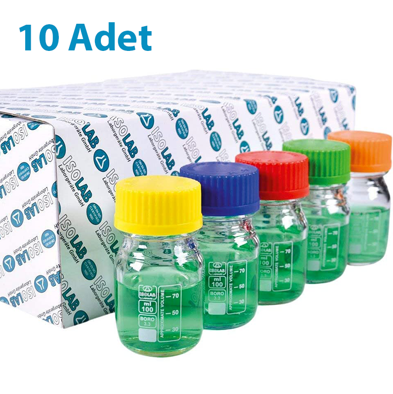 ISOLAB Otoklav Şişesi ''ISO” ''Şeffaf” ''Cam” ''Borosilikat 3.3” 100 ml x 10 Adet