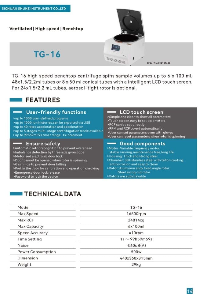 Shuke TG-16 Santrifüj (0-16.500 Rpm)