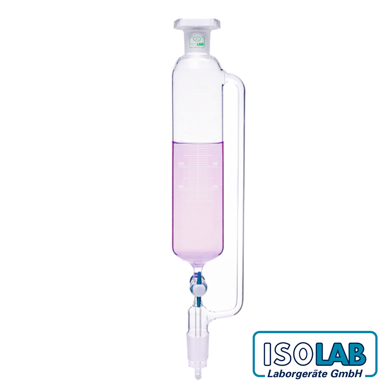 ISOLAB Damlatma Hunisi - Cam - Silindirik - Basınç Borulu - Dereceli - PTFE Musluklu - 250 mL - S.032.03.250