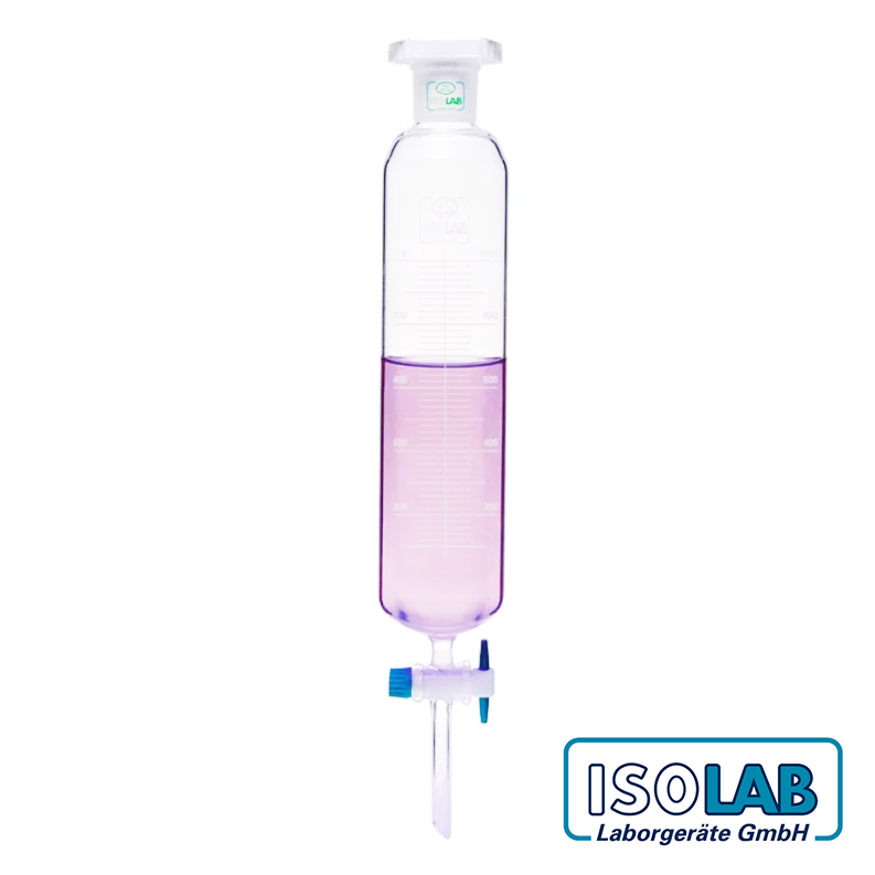 ISOLAB Ayırma Hunisi - Cam - Silindirik - Dereceli - PTFE Musluklu - NS 19/26 - 100 mL - S.031.06.100