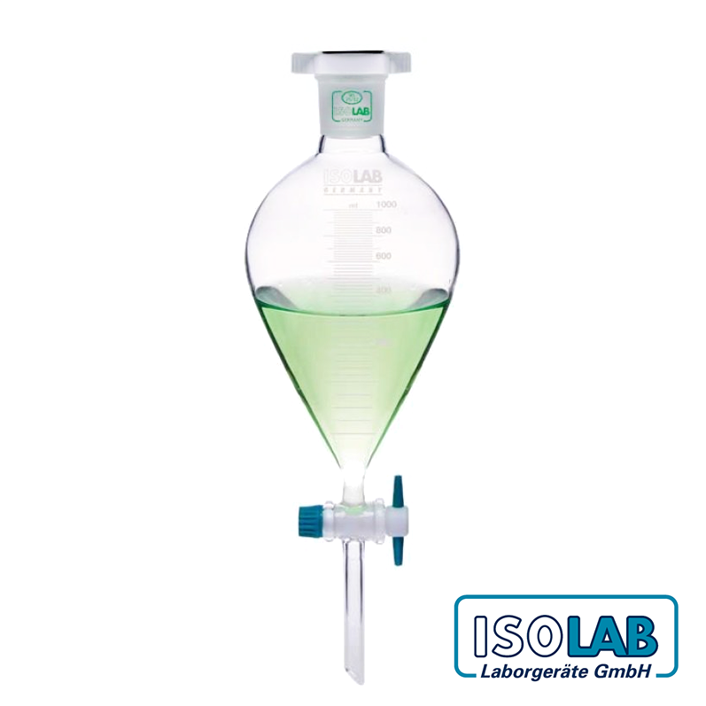 ISOLAB Ayırma Hunisi - Cam - Armudi - Dereceli - PTFE Musluklu - NS 19/26 - 100 mL - S.031.04.100