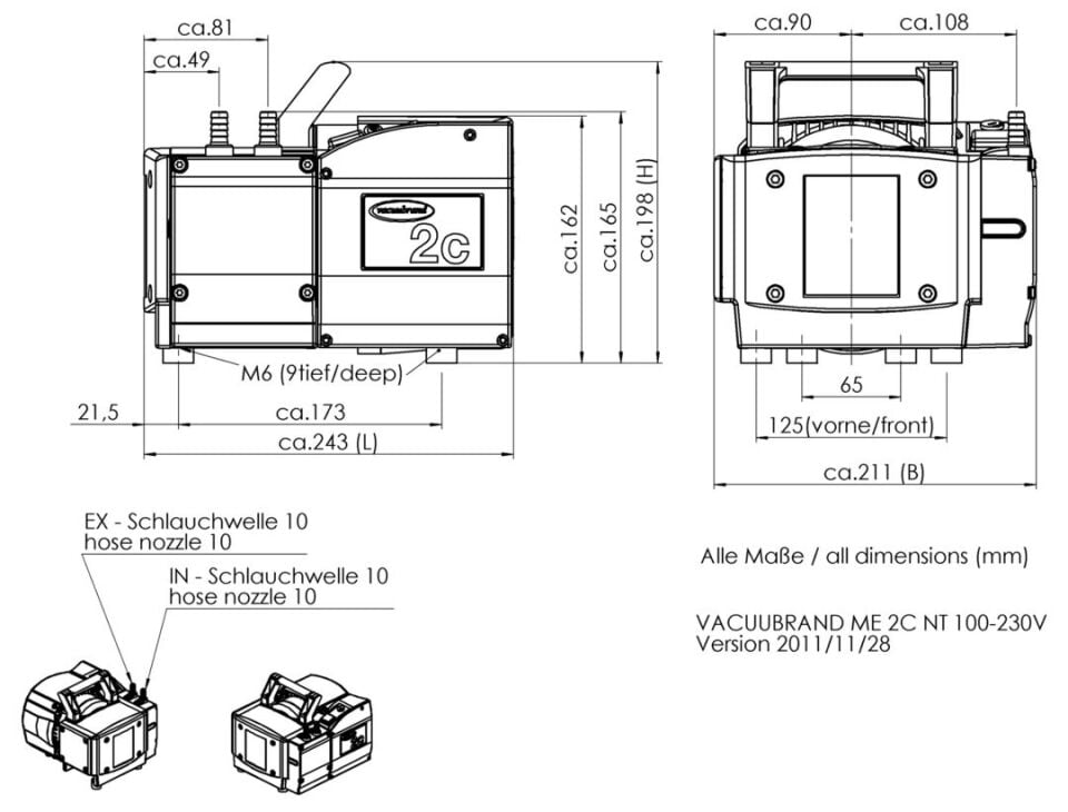 Vacuubrand ME 2C NT Kimyasallara Dayanıklı Diyafram Pompa