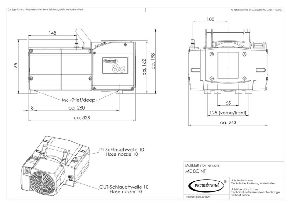 Vacuubrand ME 8C NT Kimyasallara Dayanıklı Diyafram Pompa