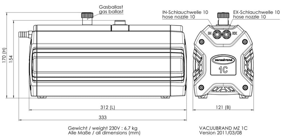 Vacuubrand MZ 1C Kimyasallara Dayanıklı Diyafram Pompa