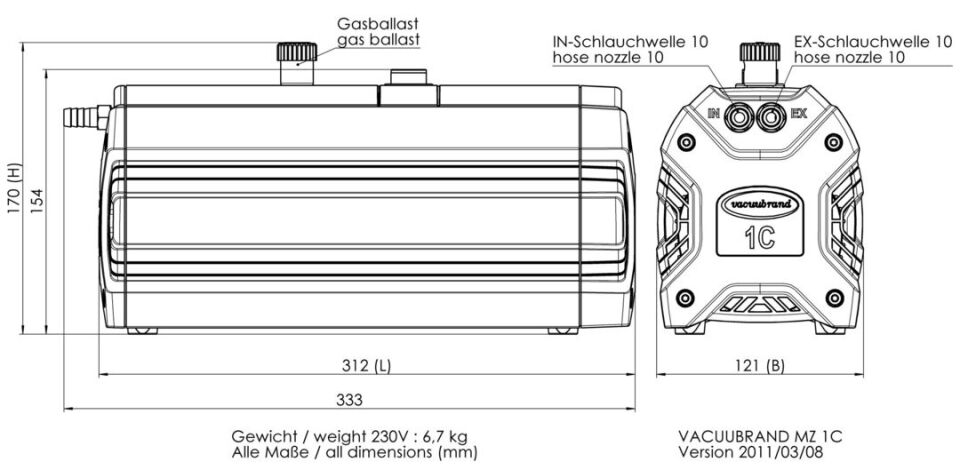 Vacuubrand MZ 1C Kimyasallara Dayanıklı Diyafram Pompa