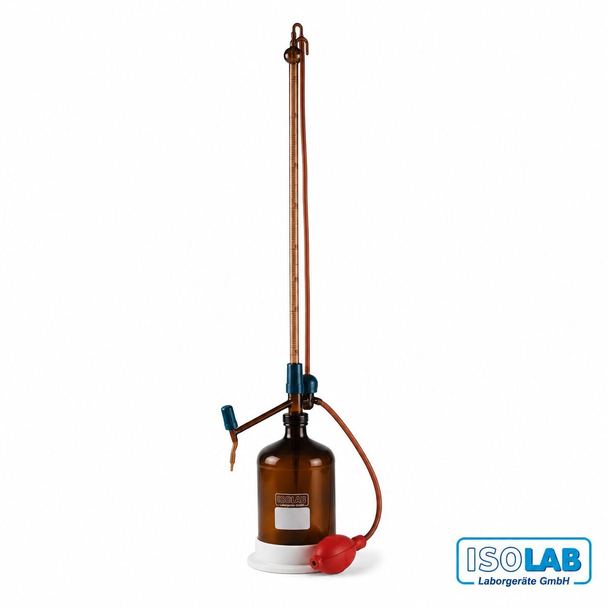 ISOLAB Otomatik Büret Amber 25 mL PTFE Ara Musluklu Beyaz Skala