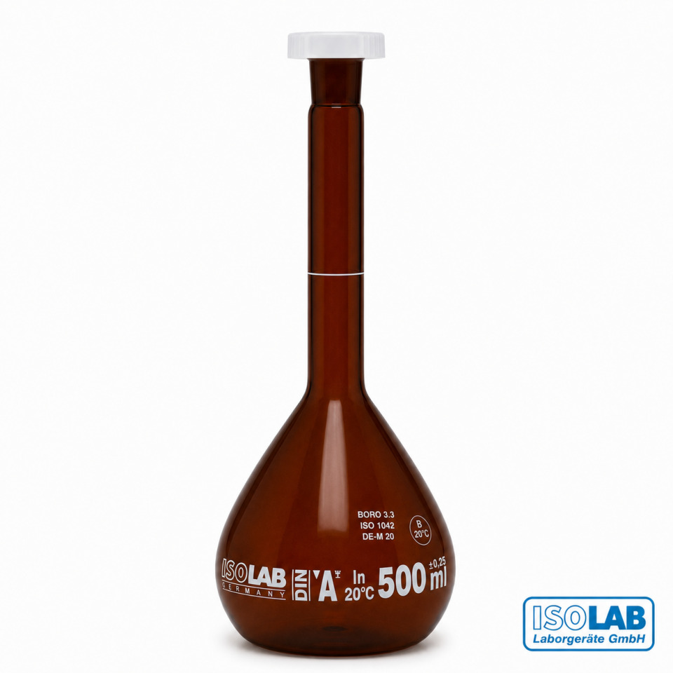 ISOLAB Balon Joje Yüzey Kaplı Cam Amber Class A - NS 19/26 - 500 mL / 1 Adet