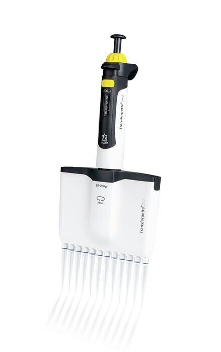 Brand 706930 Multi-Channel Mikropipet (Digital ayarlı 12'li 20-200 ul Uç Kutusu,Racklı Uç,Askı ve Numune Kabı ile Birlikte)