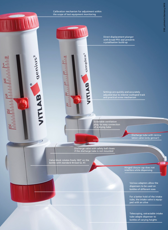 VITLAB® genius² Vanalı, Manuel Dispenser, 10-100 ml