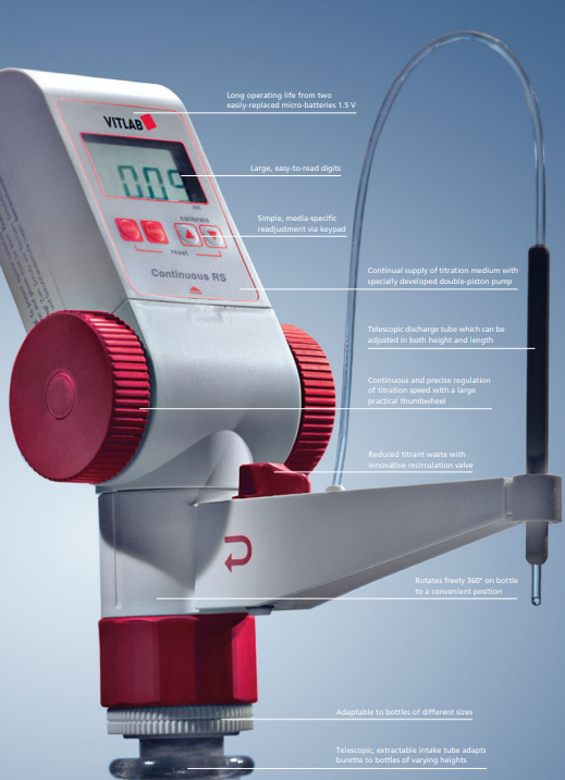 VITLAB® Şişe Üstü Dijital Büret, Titrette, RS, 50 ml