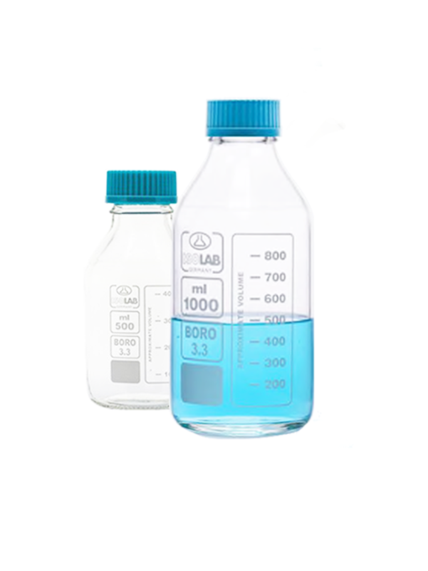 ISOLAB Şişe - Borosilikat Cam - Şeffaf - Vidalı Kapaklı - Otoklavlanabilir - 500 ml - S.061.01.500