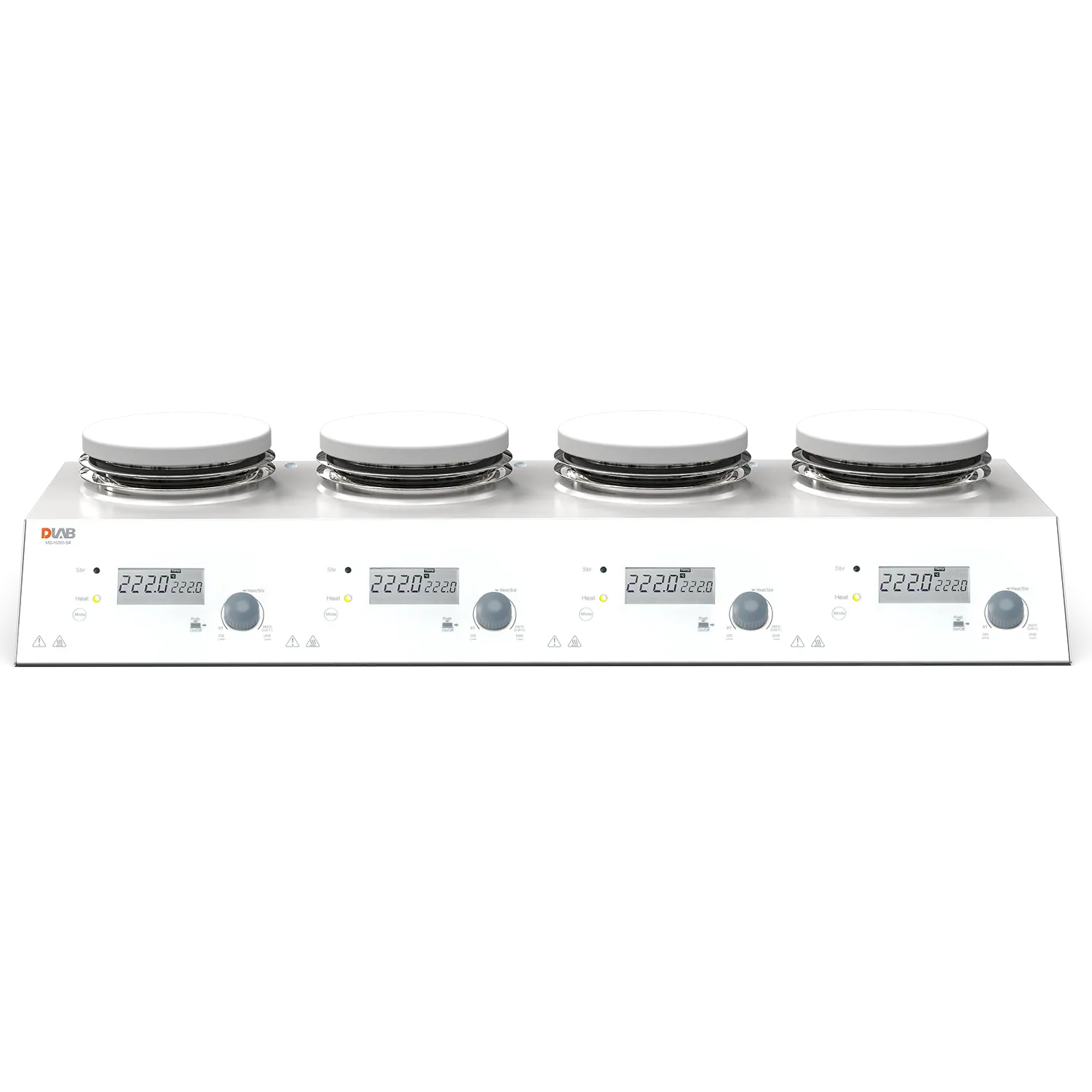 DLAB MS-H340-S4 LCD 4 Kanallı Isıtıcılı Manyetik Karıştırıcı - 200...1500 rpm / 4 × 10 L / 340 °C